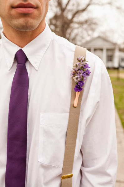 Radiant Orchid Tie and Boutonniere, via Carine's Bridal