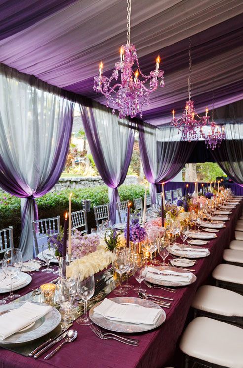 Purple Tablescapes via colincowieweddings.com